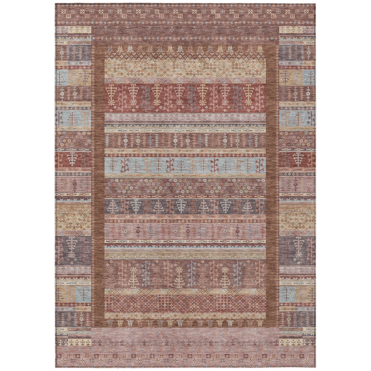 637452 3 x 5 ft. Rust Coral & Beige Striped Washable Transitional Indoor & Outdoor Rectangle Area Rug