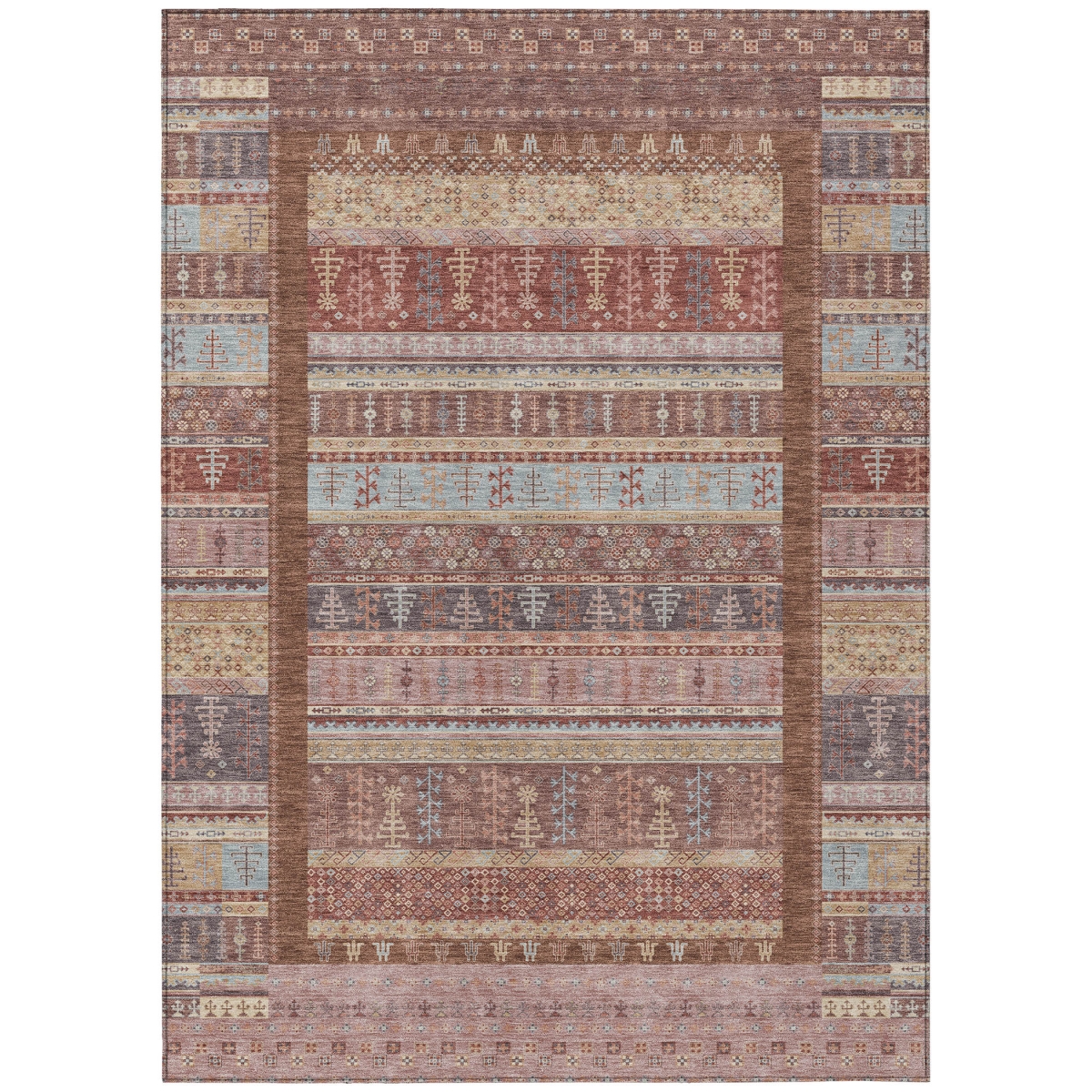 637453 5 x 8 ft. Rust Coral & Beige Striped Washable Transitional Indoor & Outdoor Rectangle Area Rug