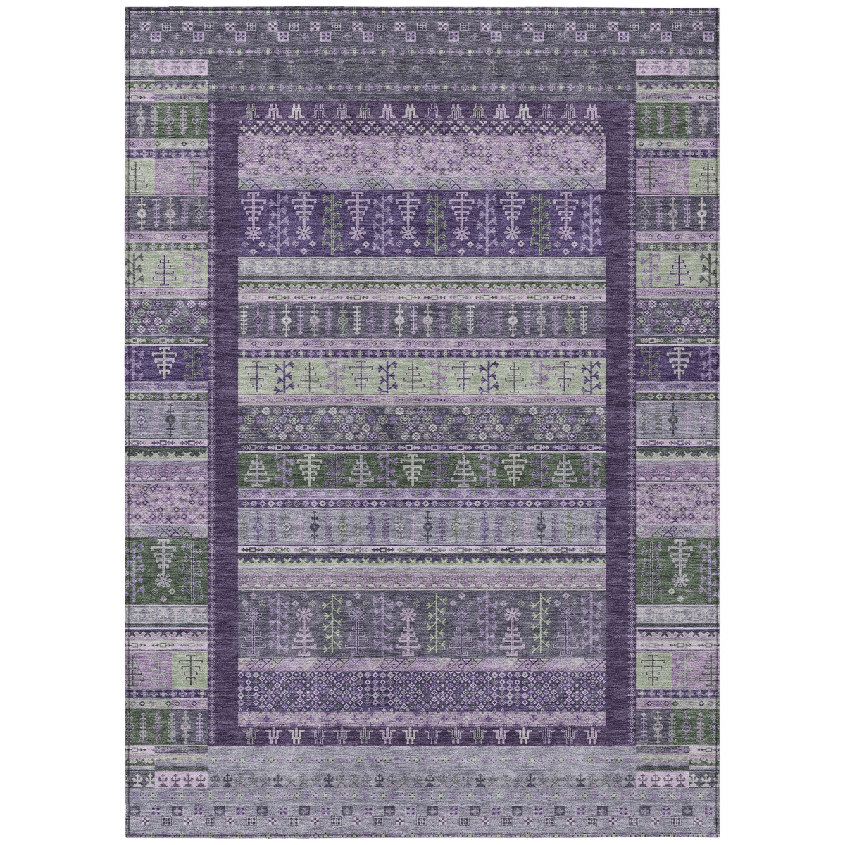 637459 5 x 8 ft. Purple Green & Lavender Striped Washable Transitional Indoor & Outdoor Rectangle Area Rug