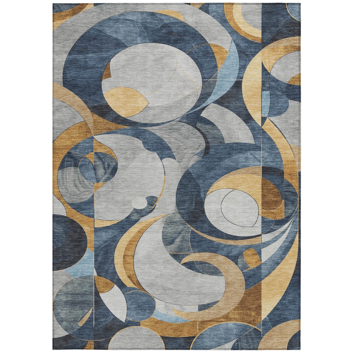 637902 9 x 12 ft. Blue Gold & Gray Geometric Washable Transitional Indoor & Outdoor Rectangle Area Rug