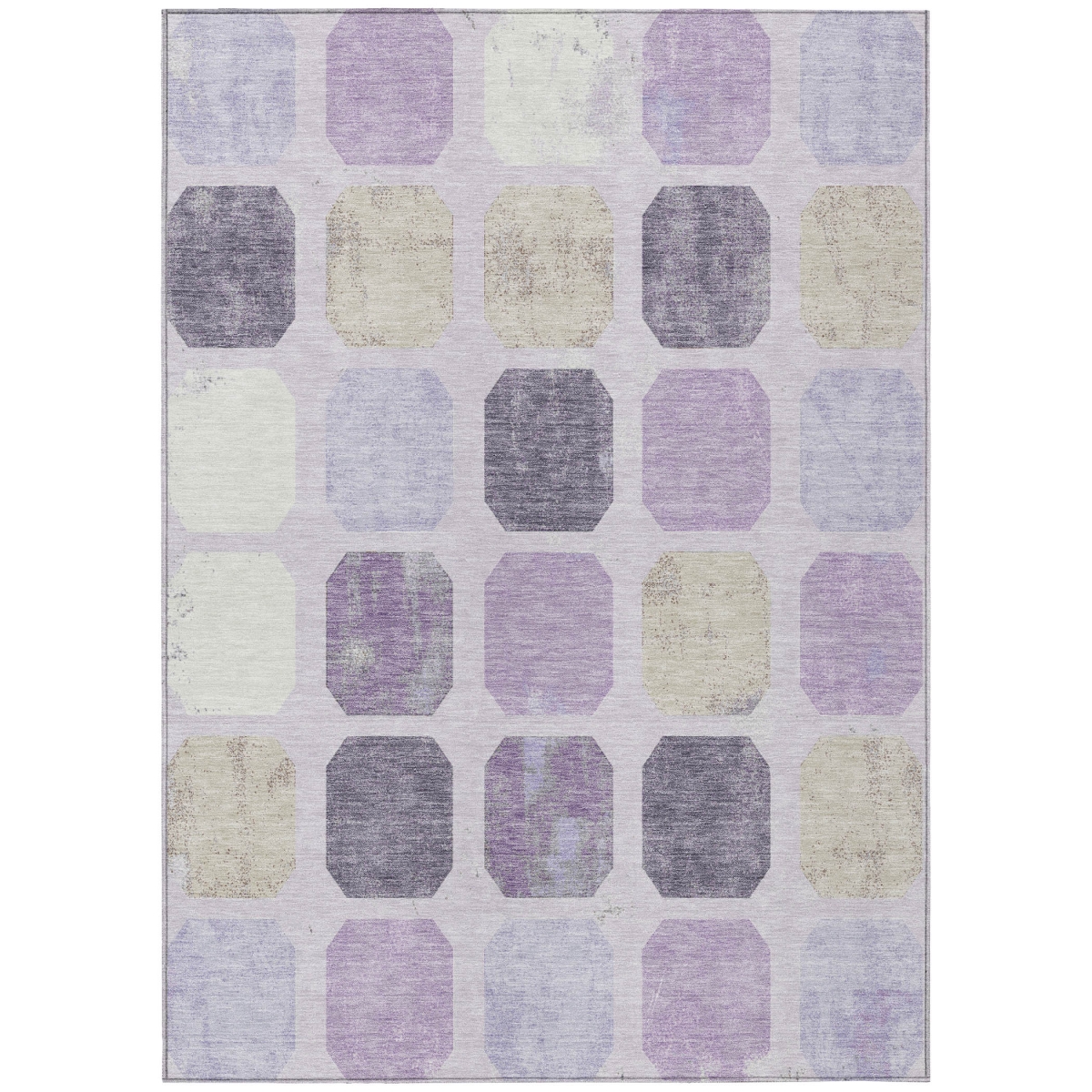 637959 3 x 5 ft. Lavender Ivory & Beige Geometric Washable Transitional Indoor & Outdoor Rectangle Area Rug