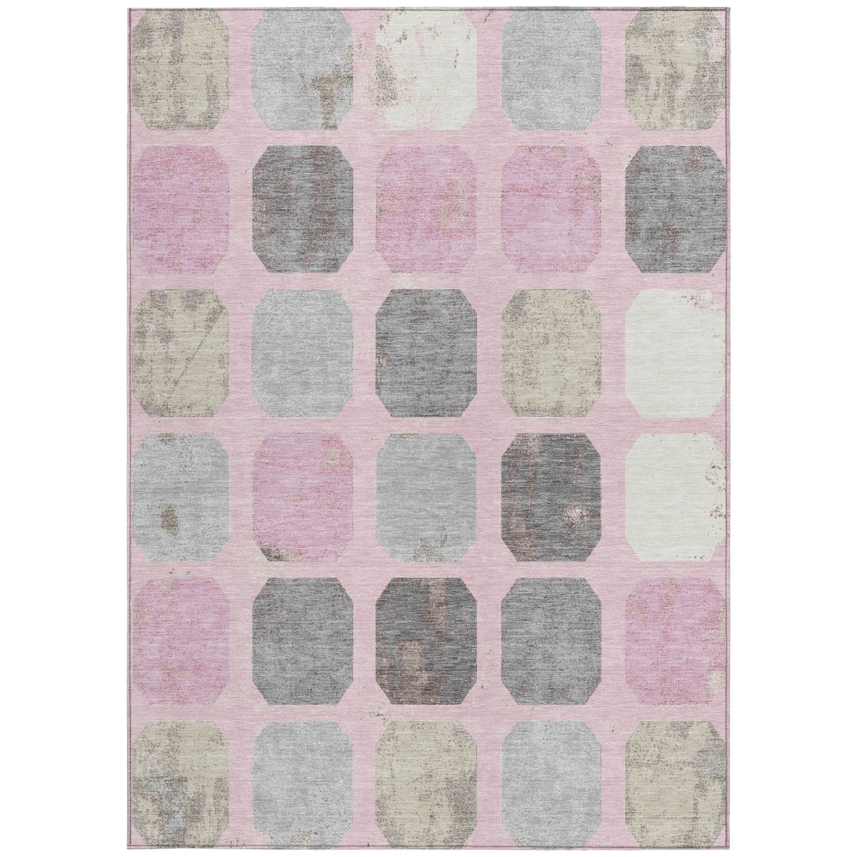 637968 8 x 10 ft. Pink Gray & Ivory Geometric Washable Transitional Indoor & Outdoor Rectangle Area Rug