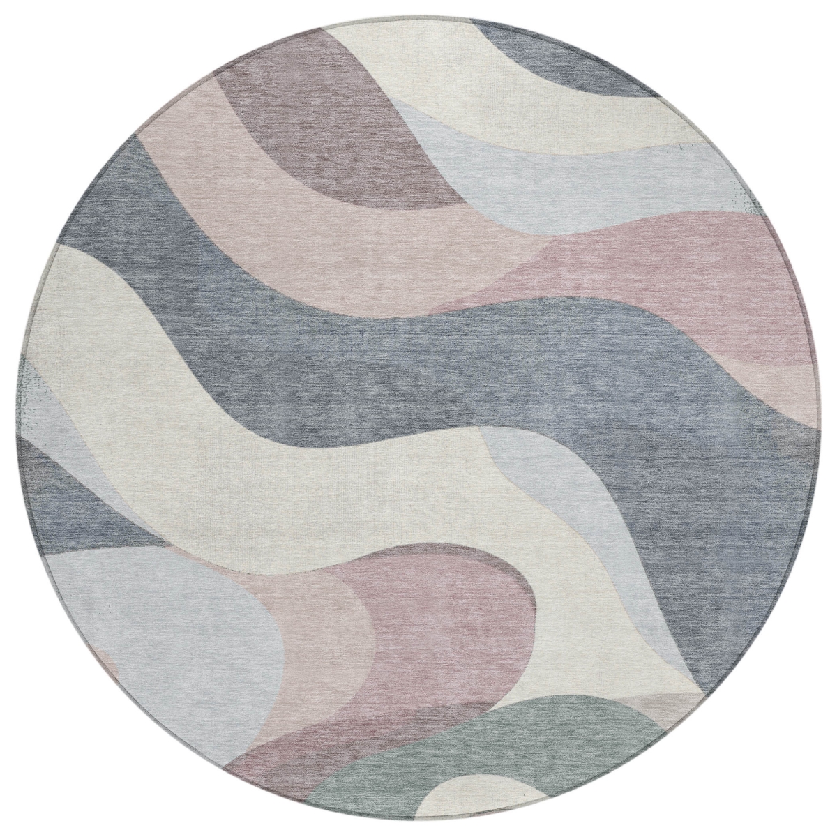 638015 8 ft. Blush Charcoal & Ivory Abstract Washable Transitional Indoor & Outdoor Round Area Rug