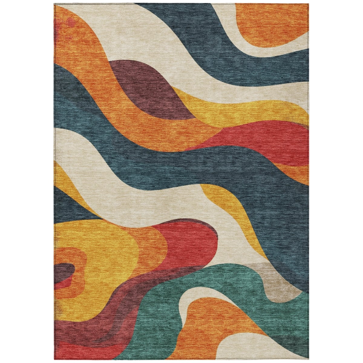 638031 3 x 5 ft. Orange Navy Blue & Ivory Abstract Washable Transitional Indoor & Outdoor Rectangle Area Rug