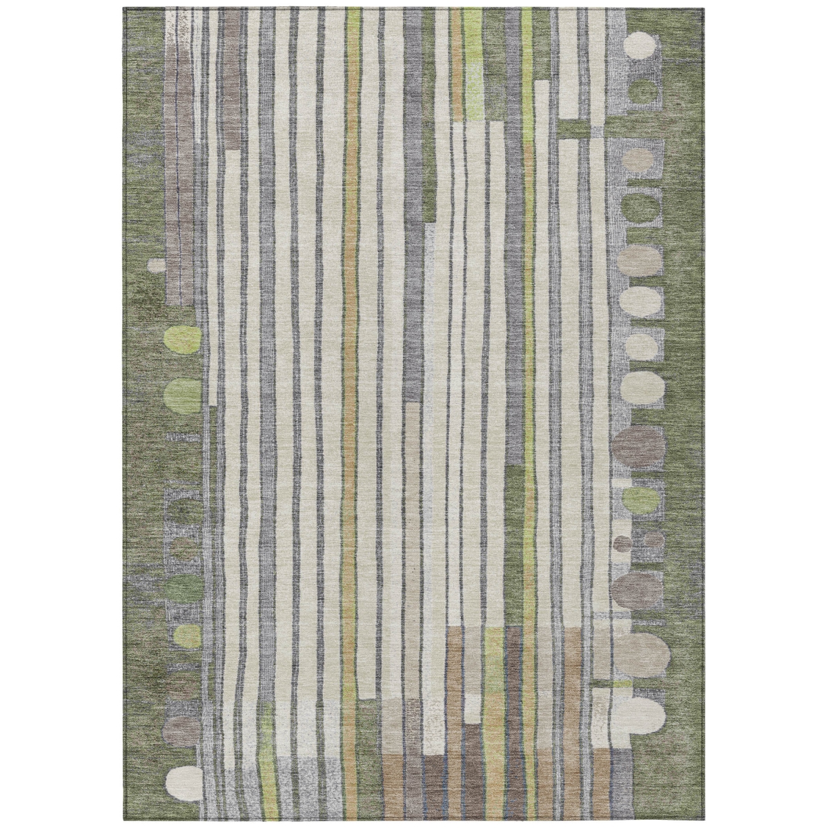 638149 9 x 12 ft. Olive Green, Ivory & Lavender Geometric Washable Transitional Indoor & Outdoor Rectangle Area Rug
