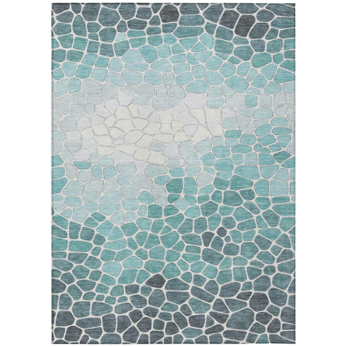 638196 8 x 10 ft. Teal, Blue & Ivory Geometric Washable Transitional Indoor & Outdoor Rectangle Area Rug