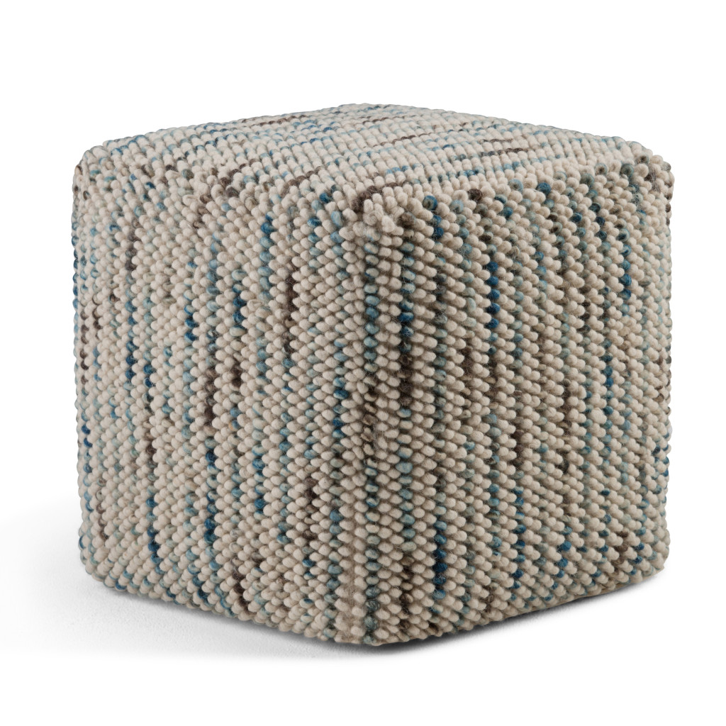 638547 18 x 18 x 18 in. Blue Wool Cube Pouf Ottoman