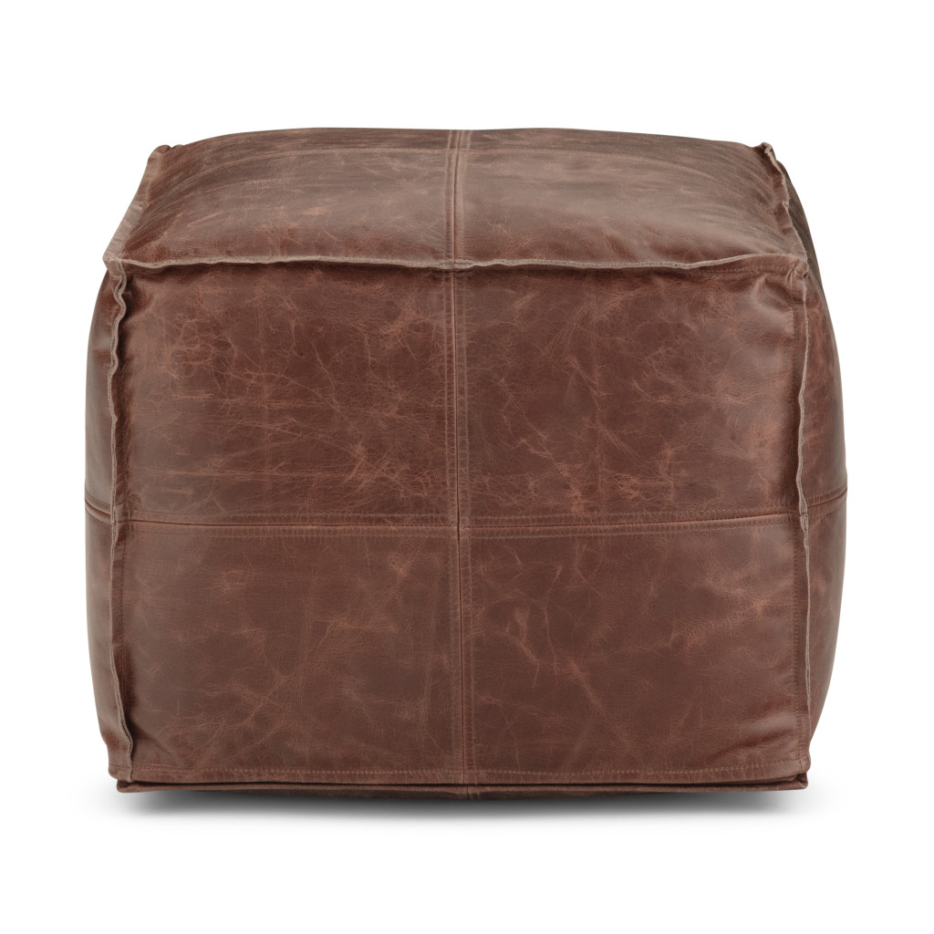 638573 14 x 18.10 x 18.10 in. Brown Leather Pouf Ottoman