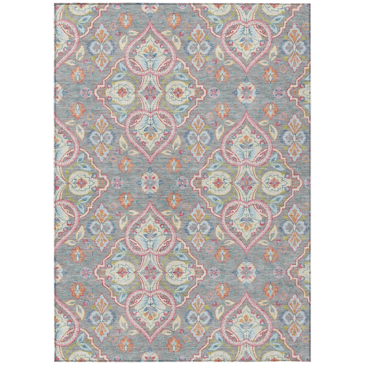 638663 3 x 5 ft. Gray Pink & Ivory Ogee Washable Transitional Indoor & Outdoor Rectangle Area Rug