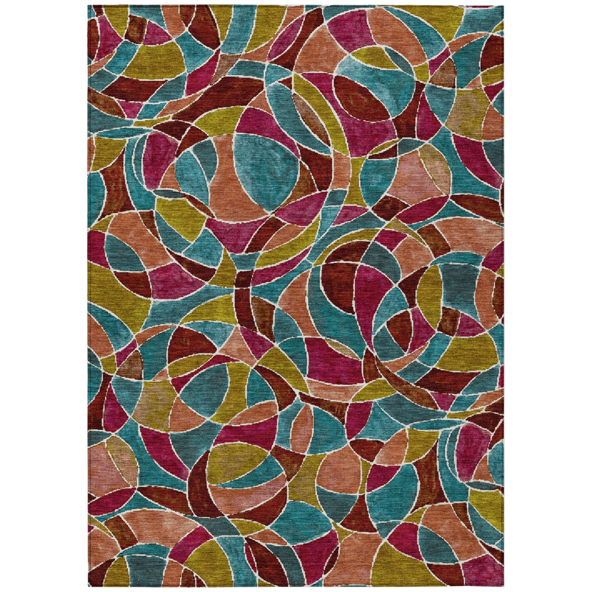638726 8 x 10 ft. Merlot Teal, Blue & Olive Green Geometric Washable Transitional Indoor & Outdoor Rectangle Area Rug