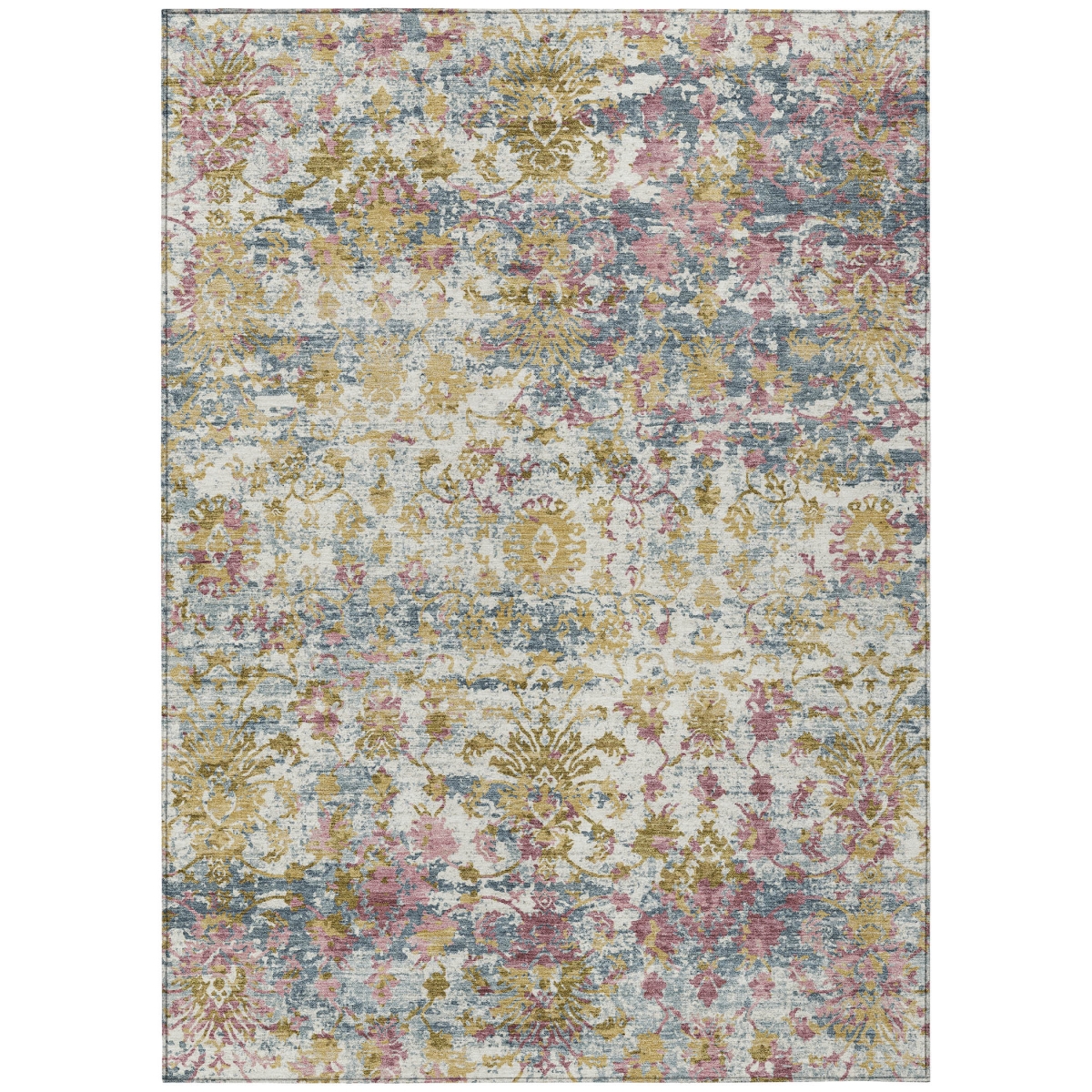 638807 3 x 5 ft. Wheat Ivory & Pink Abstract Washable Transitional Indoor & Outdoor Rectangle Area Rug