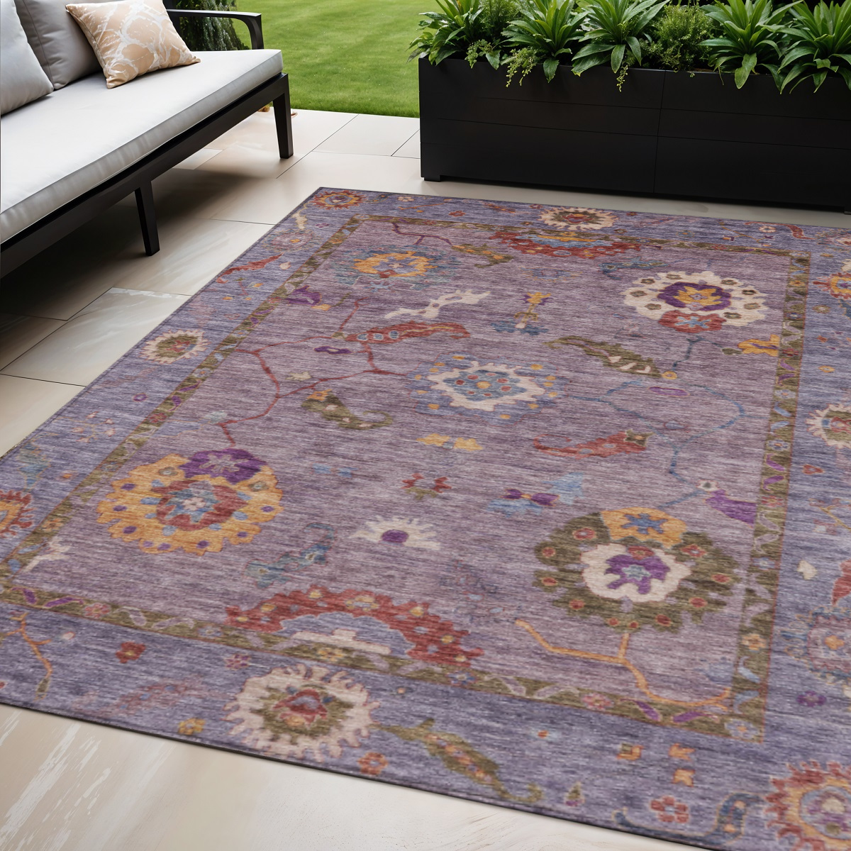 639486 5 x 8 ft. Plum Gold & Red Floral Medallion Washable Traditional Indoor & Outdoor Rectangle Area Rug