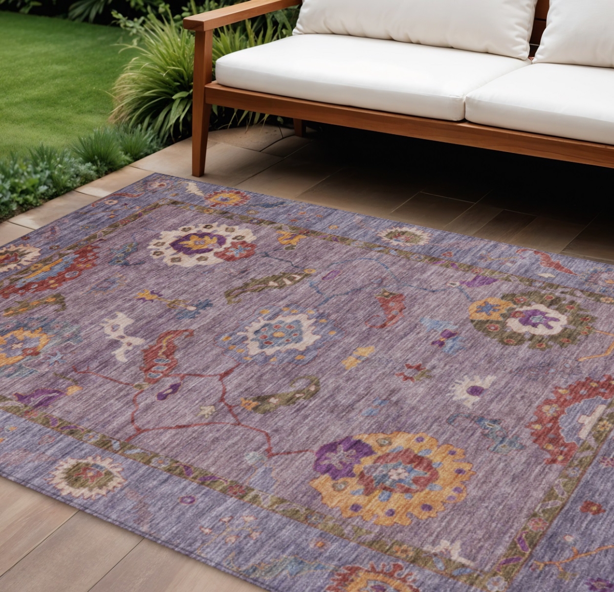 639489 9 x 12 ft. Plum Gold & Red Floral Medallion Washable Traditional Indoor & Outdoor Rectangle Area Rug