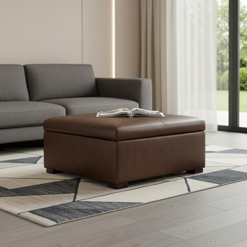 640177 36 in. Walnut & Brown Upholstery Storage Ottoman