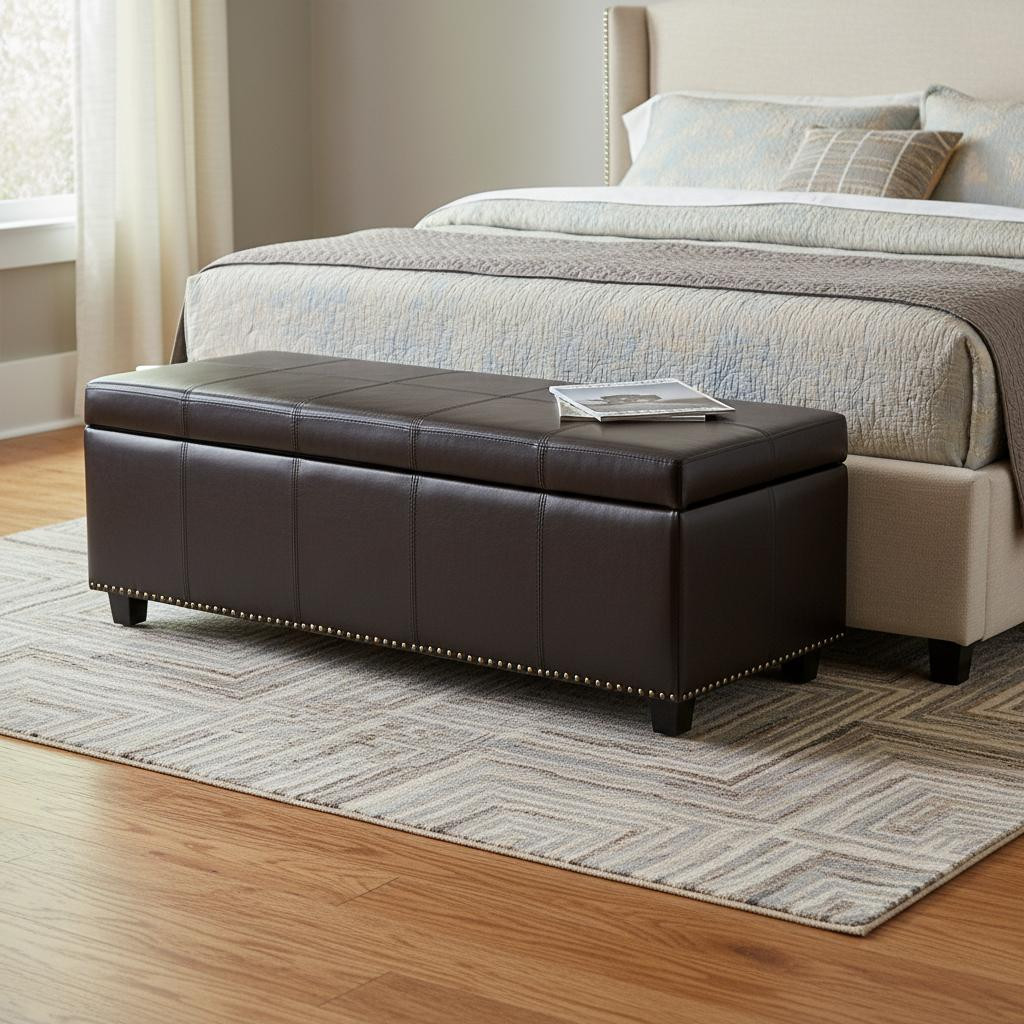 640245 48 in. Dark Brown & Coffee Upholstery Storage Ottoman
