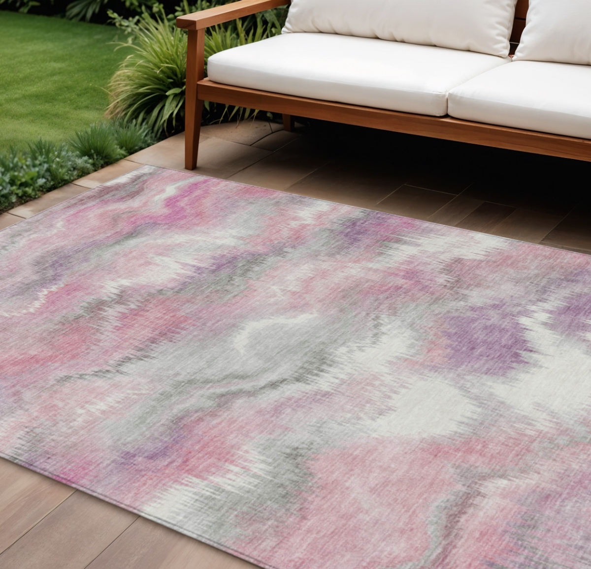 640759 8 x 10 ft. Blush & Ivory Abstract Washable Transitional Indoor & Outdoor Rectangle Area Rug