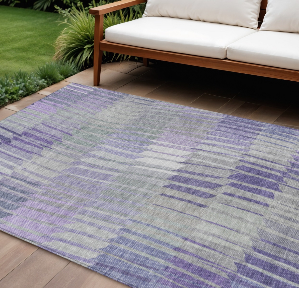641439 10 x 14 ft. Lavender & Ivory Striped Washable Transitional Indoor & Outdoor Rectangle Area Rug