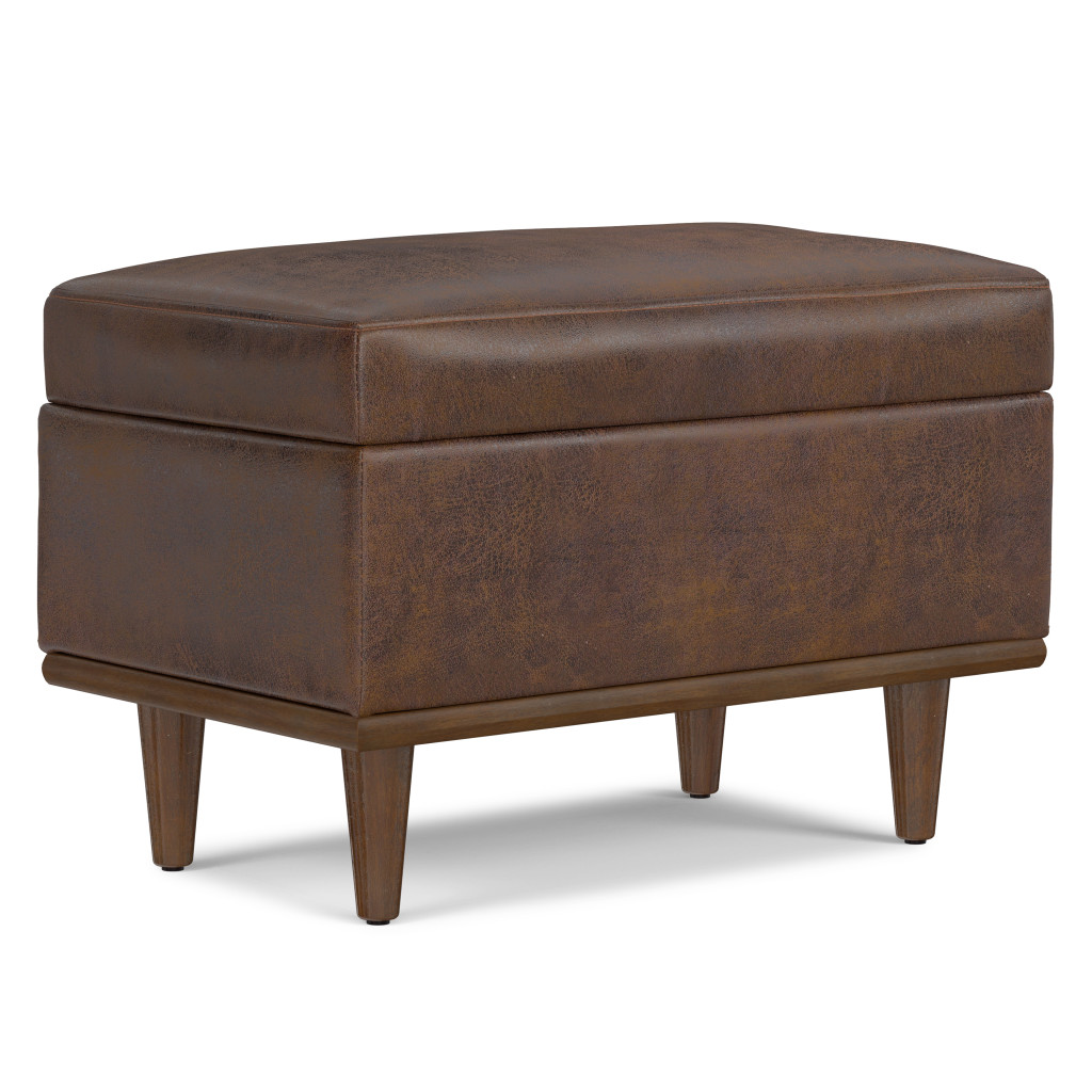 641668 18 x 26 x 16 in. Brown & Walnut Leather Cocktail Ottoman with Storage