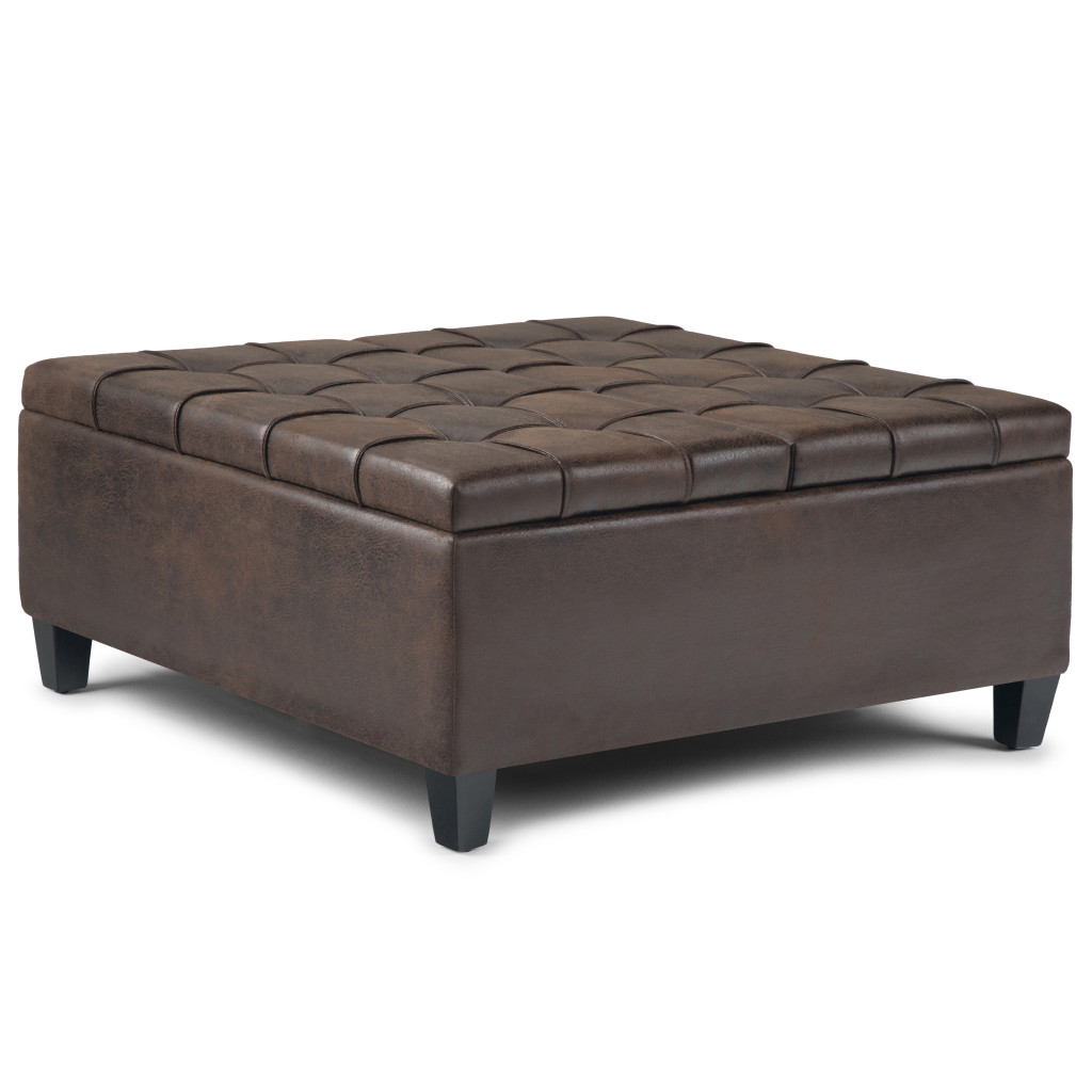 641732 16.50 x 36 x 36 in. Brown & Espresso Leather Cocktail Ottoman with Storage