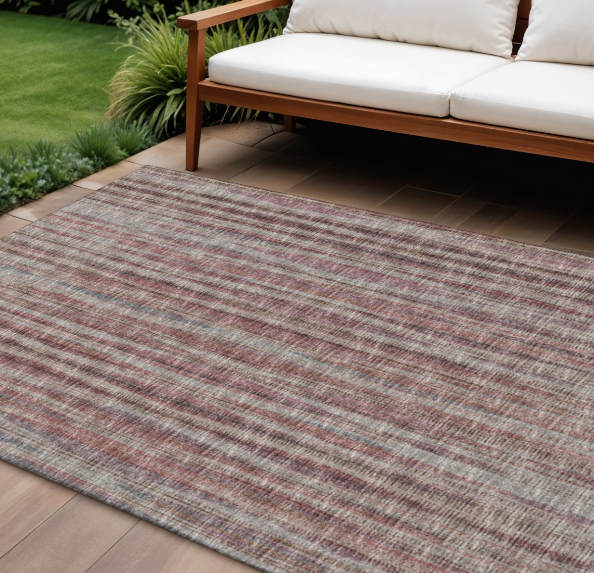 642354 9 x 12 ft. Burgundy & Gray Striped Washable Transitional Indoor & Outdoor Rectangle Area Rug
