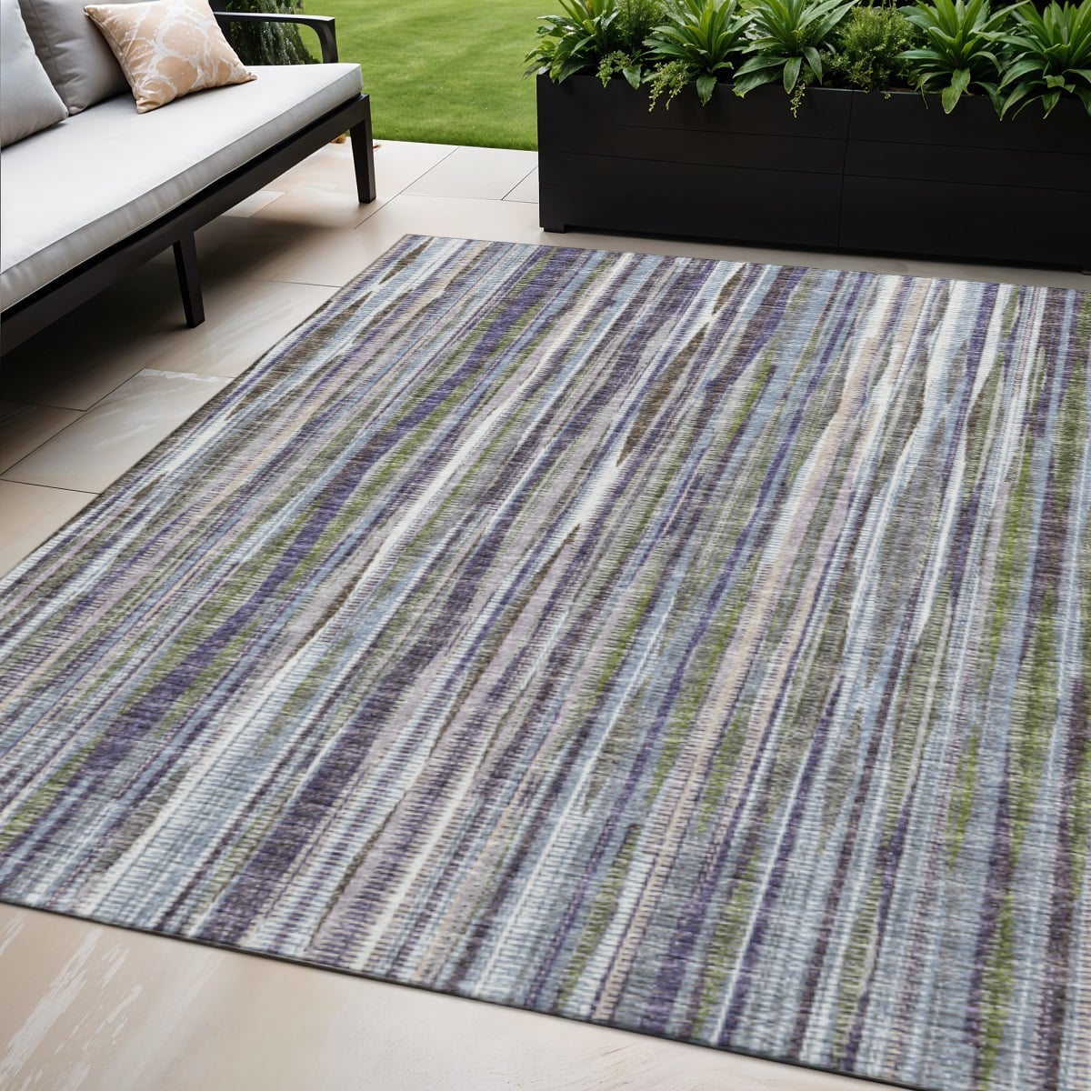 642357 5 x 8 ft. Plum & Ivory Striped Washable Transitional Indoor & Outdoor Rectangle Area Rug