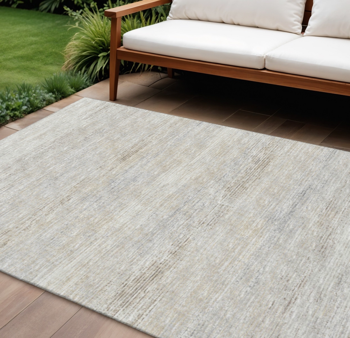 642372 9 x 12 ft. Beige & Ivory Abstract Washable Transitional Indoor & Outdoor Rectangle Area Rug