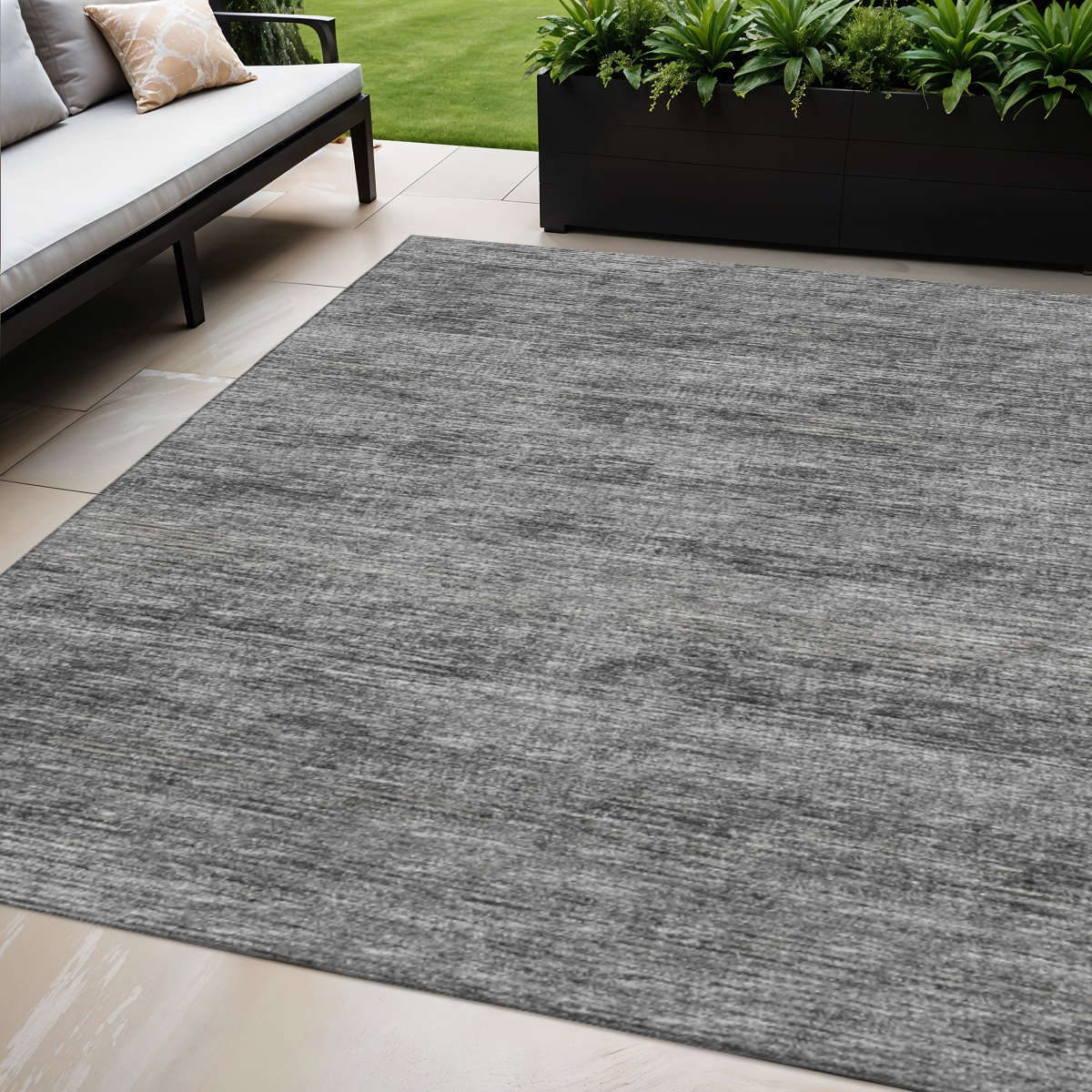 642405 5 x 8 ft. Gray & Ivory Abstract Washable Transitional Indoor & Outdoor Rectangle Area Rug
