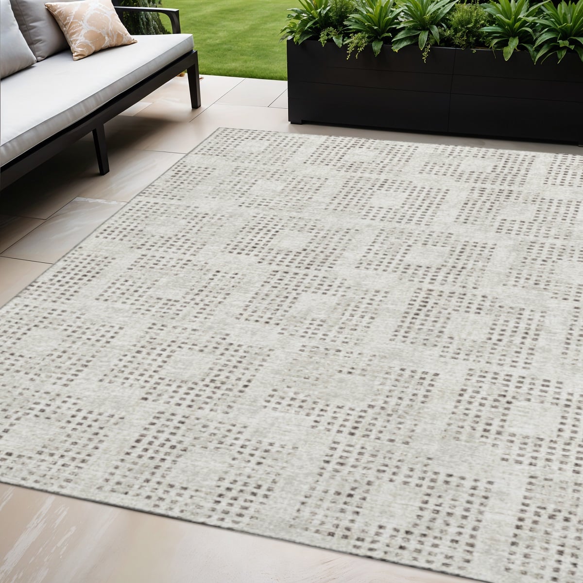 642417 5 x 8 ft. Beige & Chocolate Geometric Washable Transitional Indoor & Outdoor Rectangle Area Rug