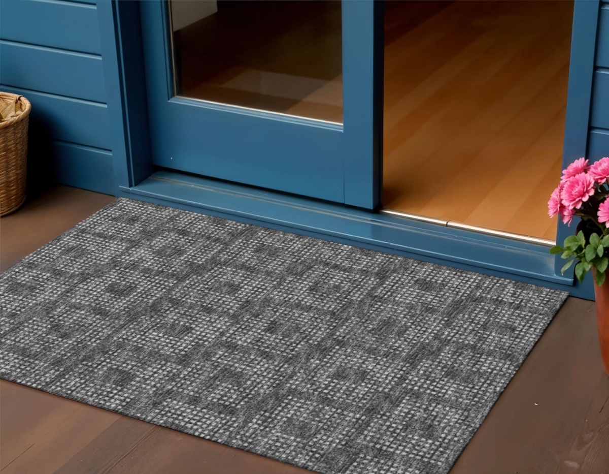 642458 3 x 5 ft. Black & Ivory Geometric Washable Transitional Indoor & Outdoor Rectangle Area Rug