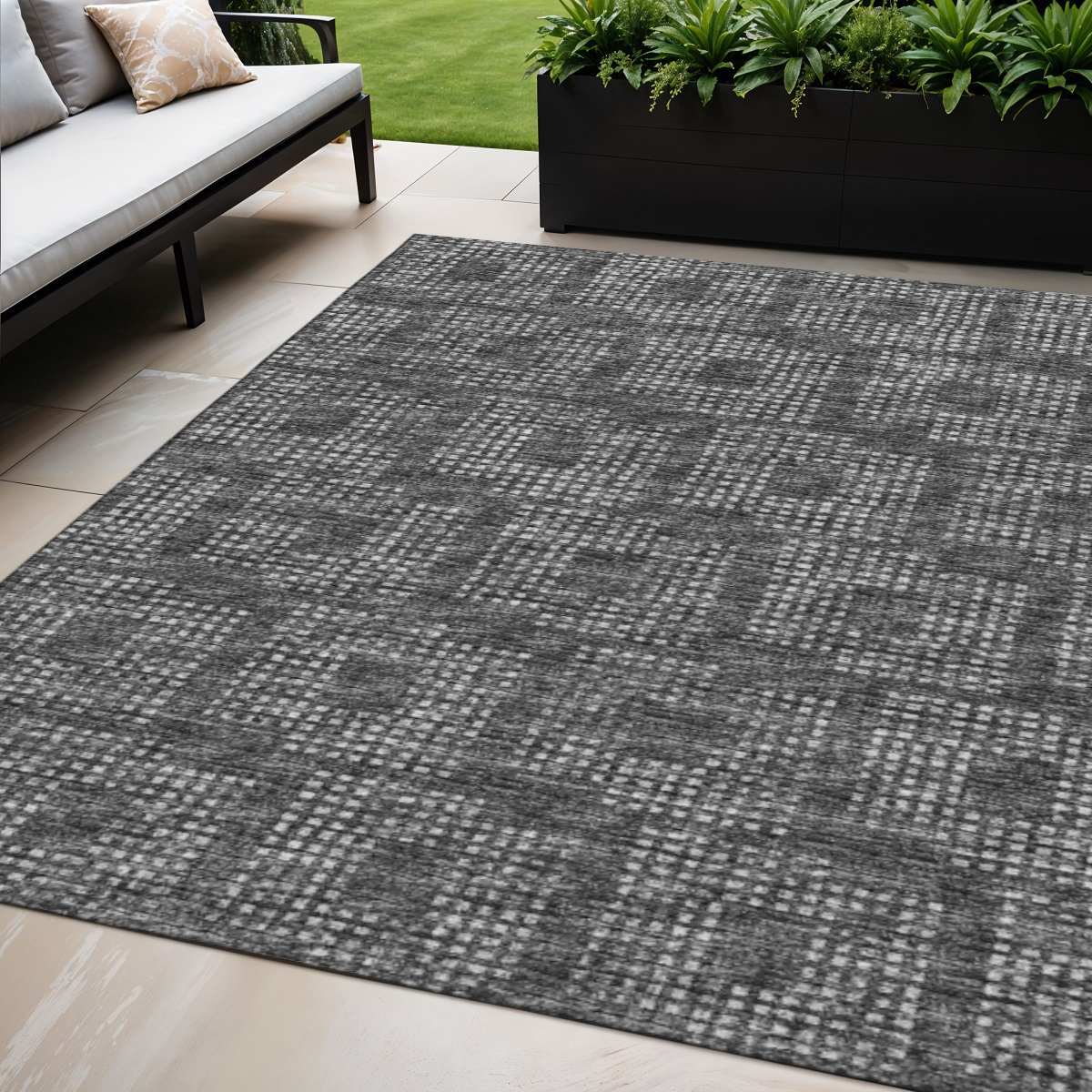 642459 5 x 8 ft. Black & Ivory Geometric Washable Transitional Indoor & Outdoor Rectangle Area Rug