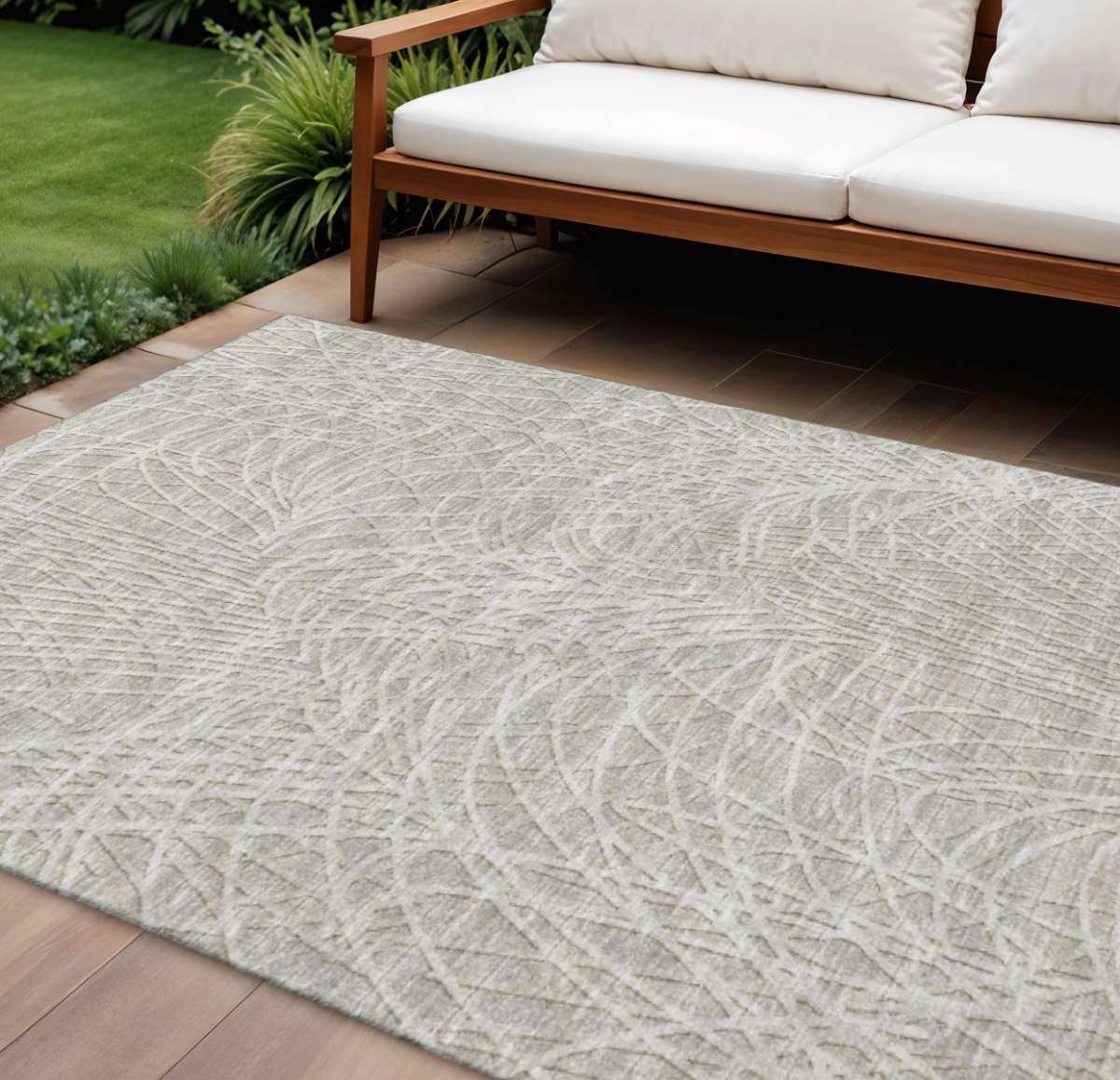 642516 9 x 12 ft. Beige & Gray Abstract Washable Transitional Indoor & Outdoor Rectangle Area Rug