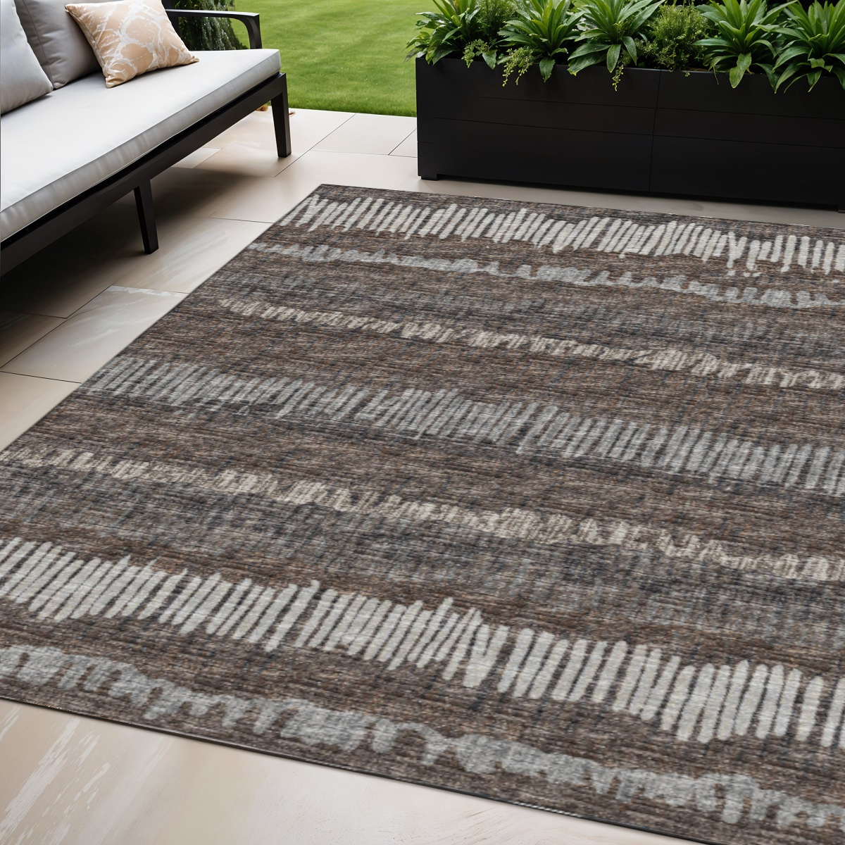 642555 5 x 8 ft. Brown & Ivory Abstract Washable Transitional Indoor & Outdoor Rectangle Area Rug
