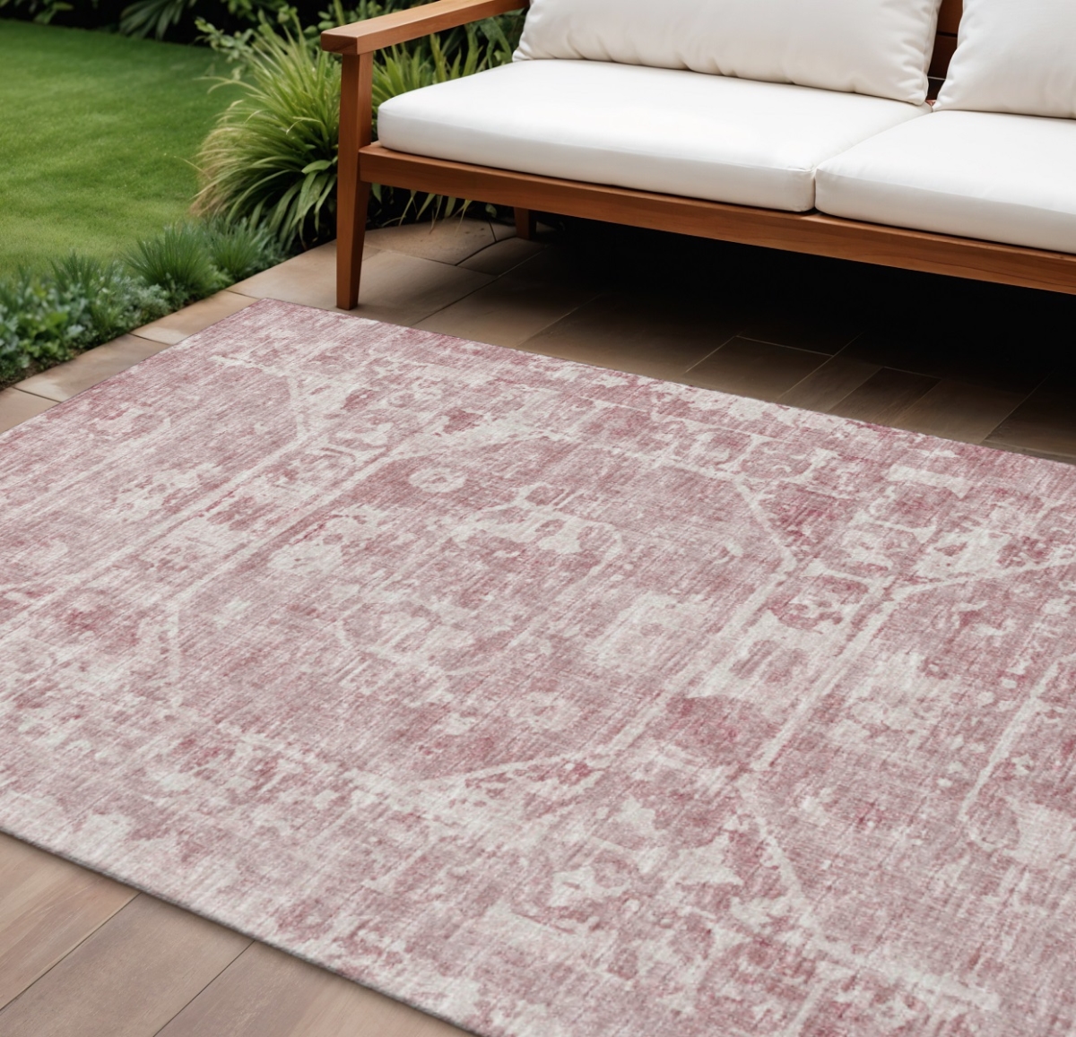 642661 10 x 14 ft. Pink & Ivory Tribal Washable Traditional Indoor & Outdoor Rectangle Area Rug