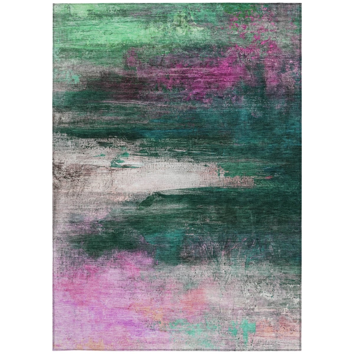629203 3 x 5 ft. Green Blush & Ivory Abstract Washable Transitional Indoor & Outdoor Rectangle Area Rug