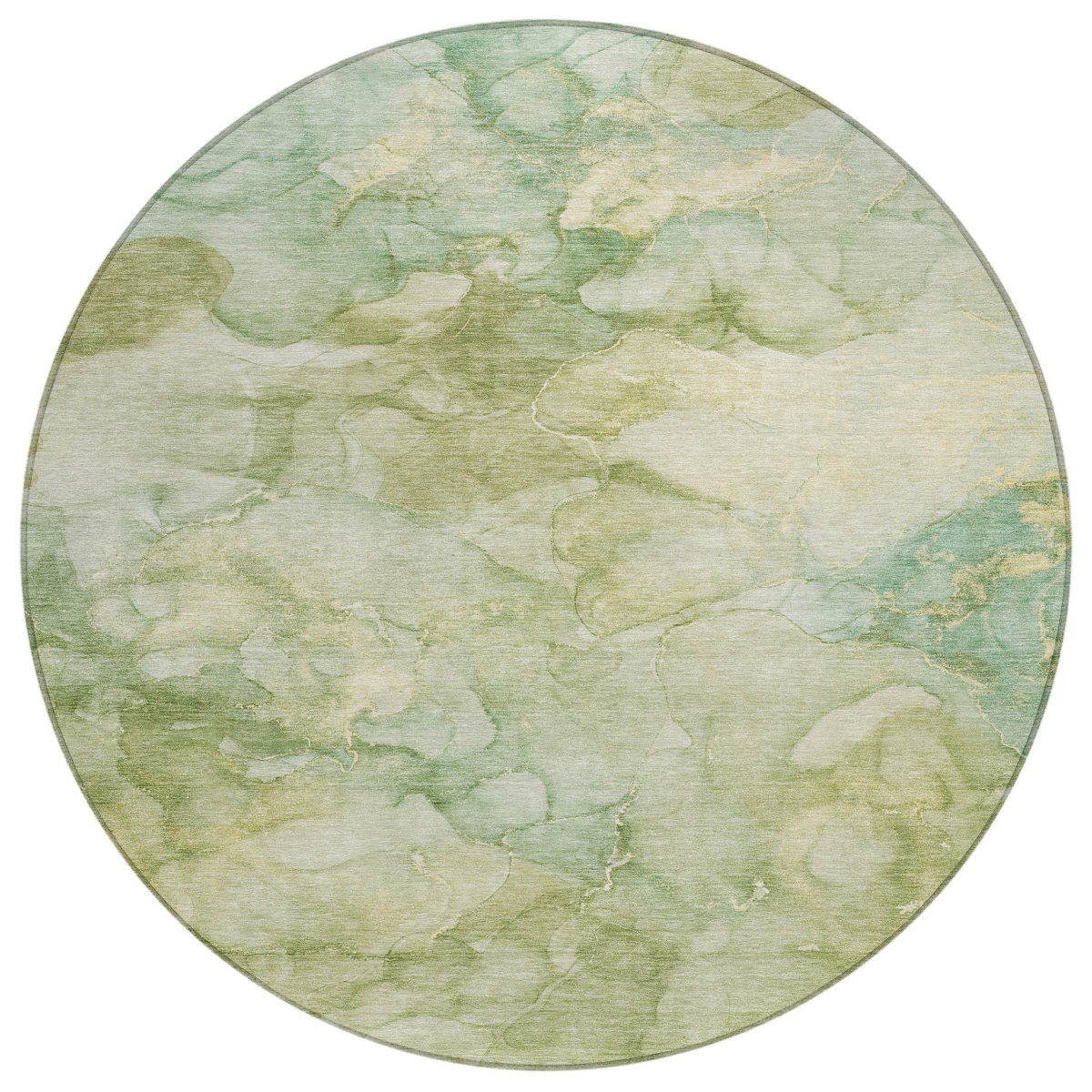 629259 8 ft. Artichoke Green & Beige Abstract Washable Transitional Indoor & Outdoor Round Area Rug