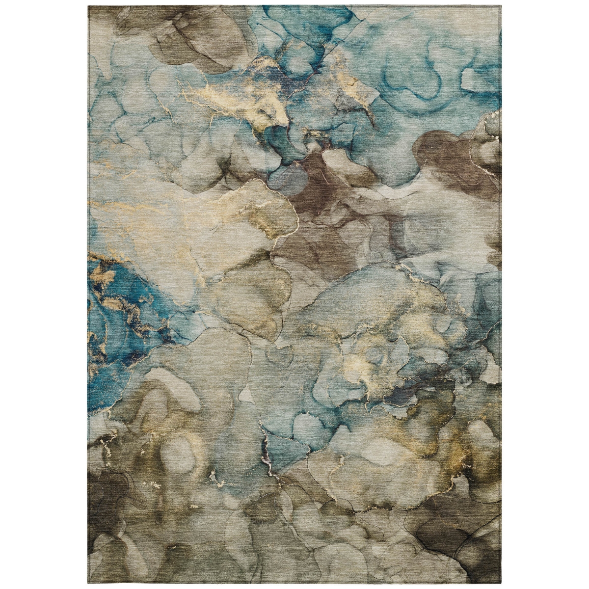 629274 10 x 14 ft. Brown & Teal Blue Abstract Washable Transitional Indoor & Outdoor Rectangle Area Rug
