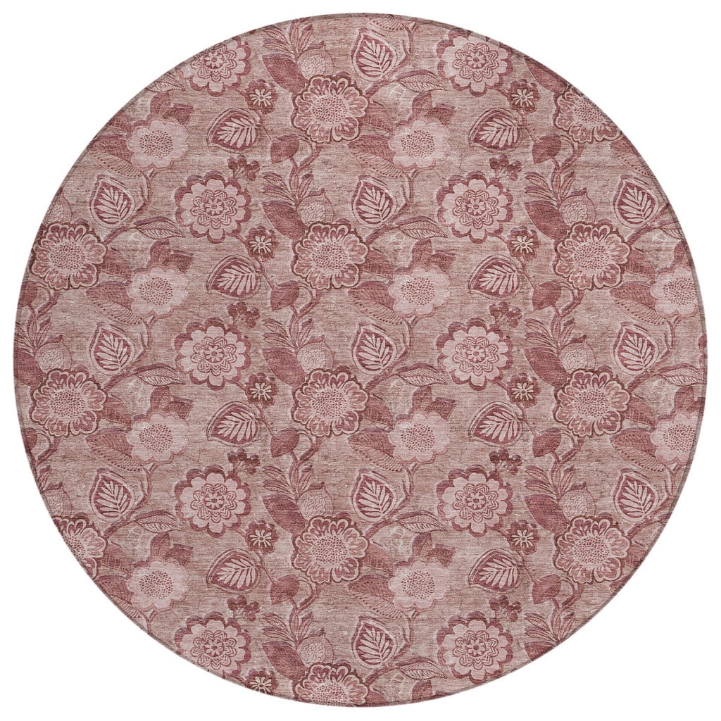 626596 8 ft. Blush & Pink Floral Washable Transitional Indoor & Outdoor Round Area Rug