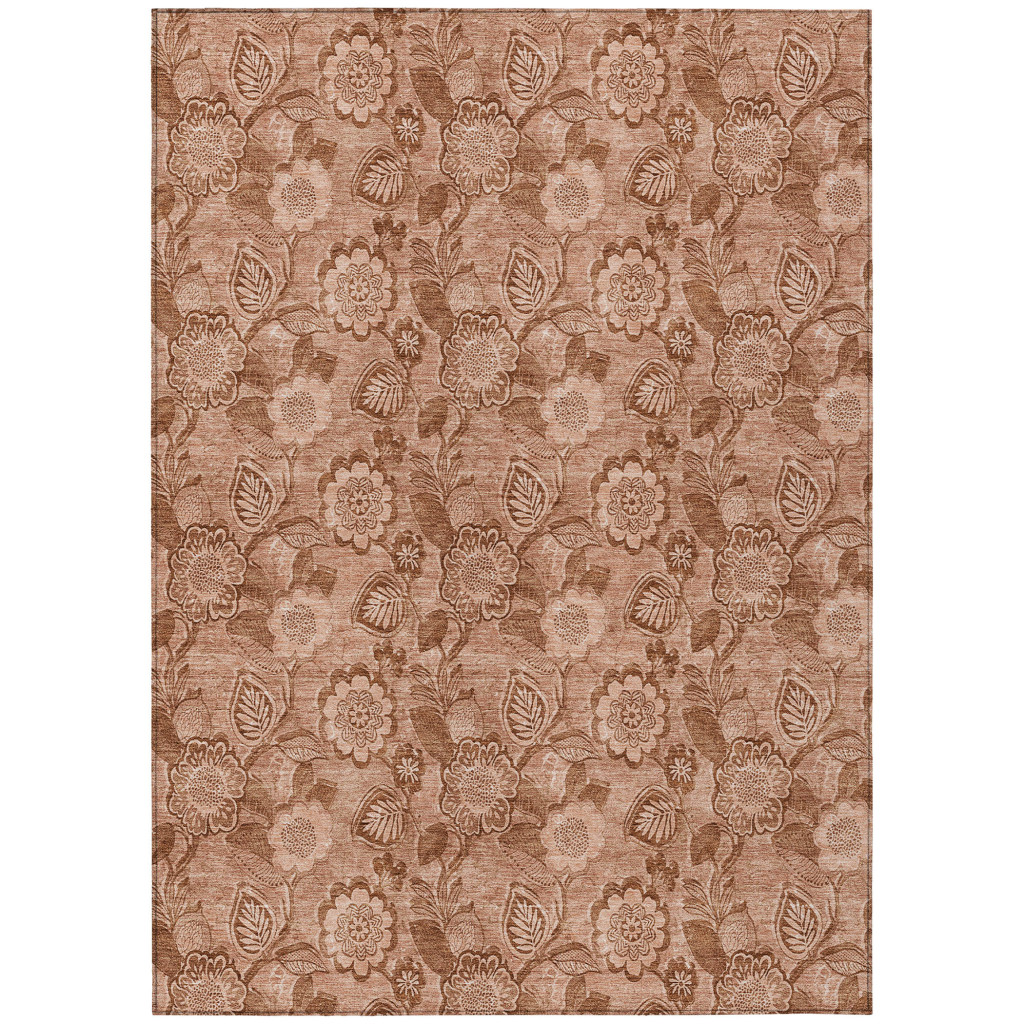 626640 9 x 12 ft. Terra Cotta & Copper Floral Washable Transitional Indoor & Outdoor Rectangle Area Rug