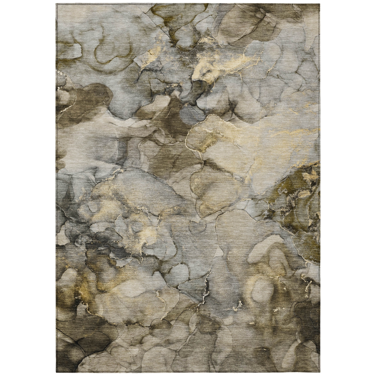 629276 5 x 8 ft. Pewter & Gold Abstract Washable Transitional Indoor & Outdoor Rectangle Area Rug