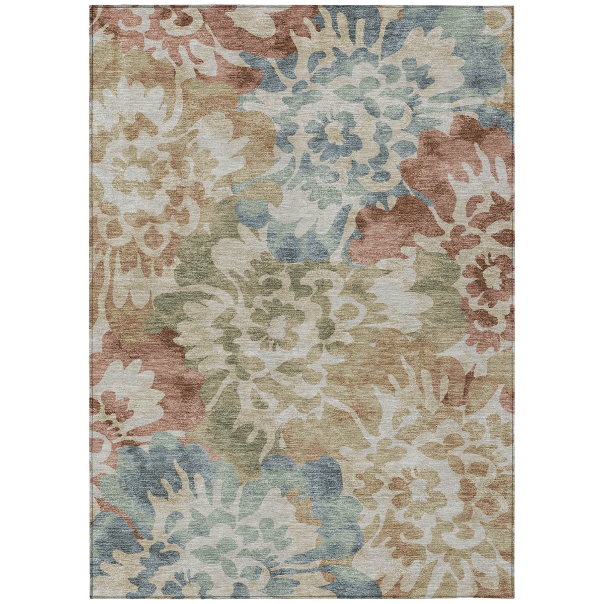 629578 8 x 10 ft. Rust & Beige Floral Washable Transitional Indoor & Outdoor Rectangle Area Rug