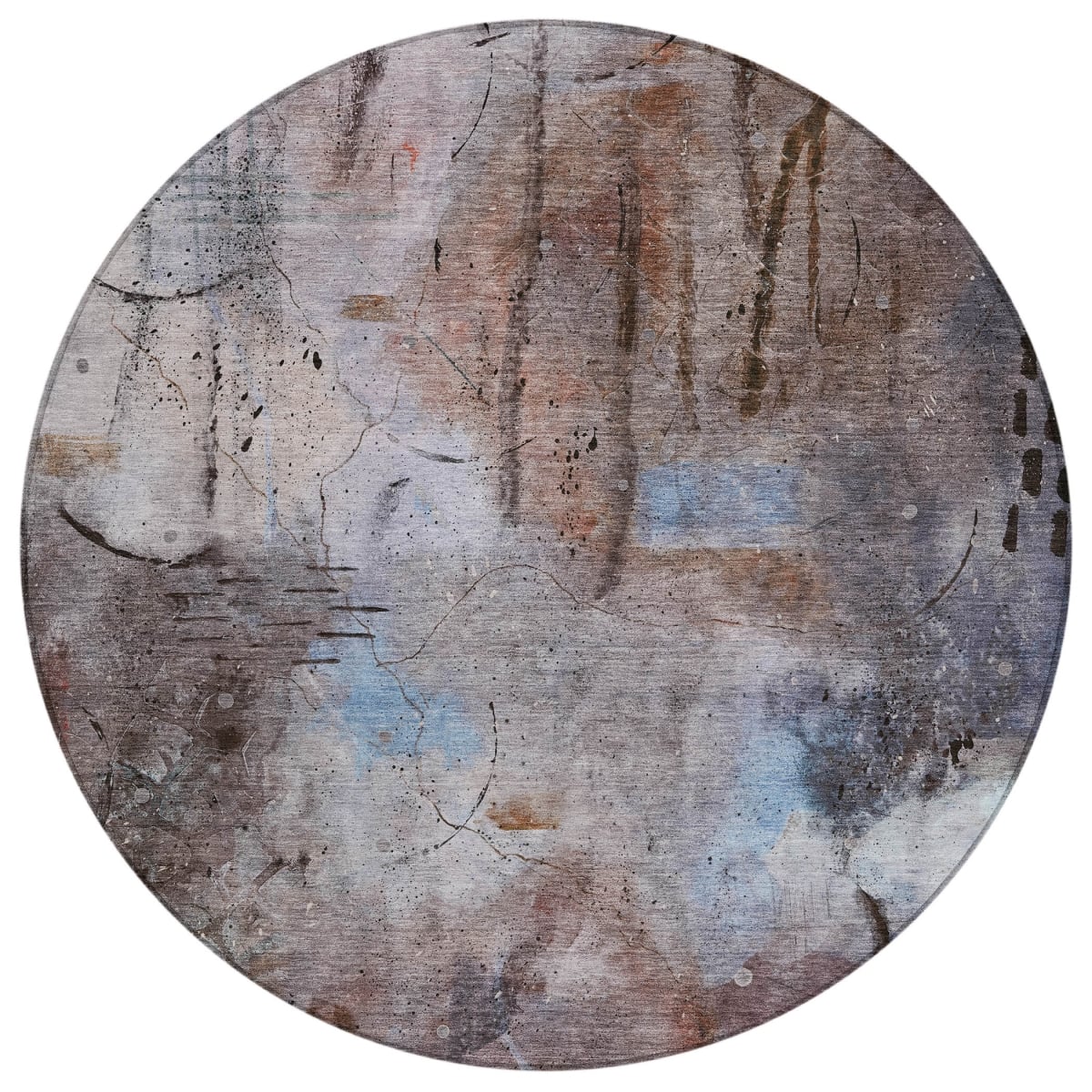 629751 8 ft. Taupe & Brown Abstract Washable Transitional Indoor & Outdoor Round Area Rug