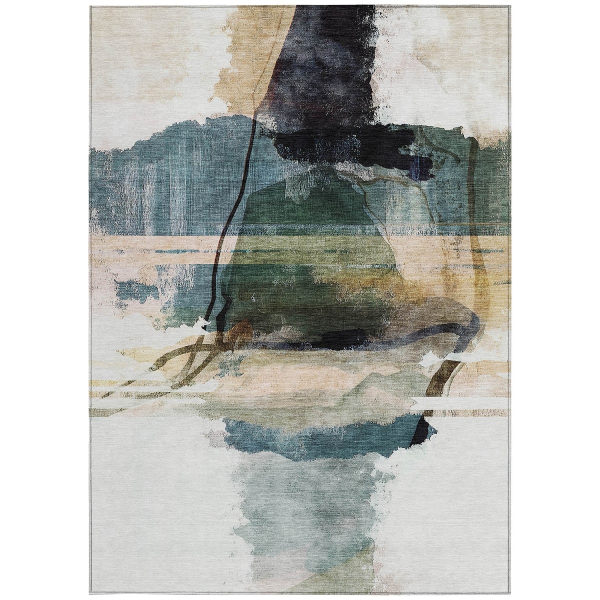 629767 3 x 5 ft. Green & Ivory Abstract Washable Transitional Indoor & Outdoor Rectangle Area Rug