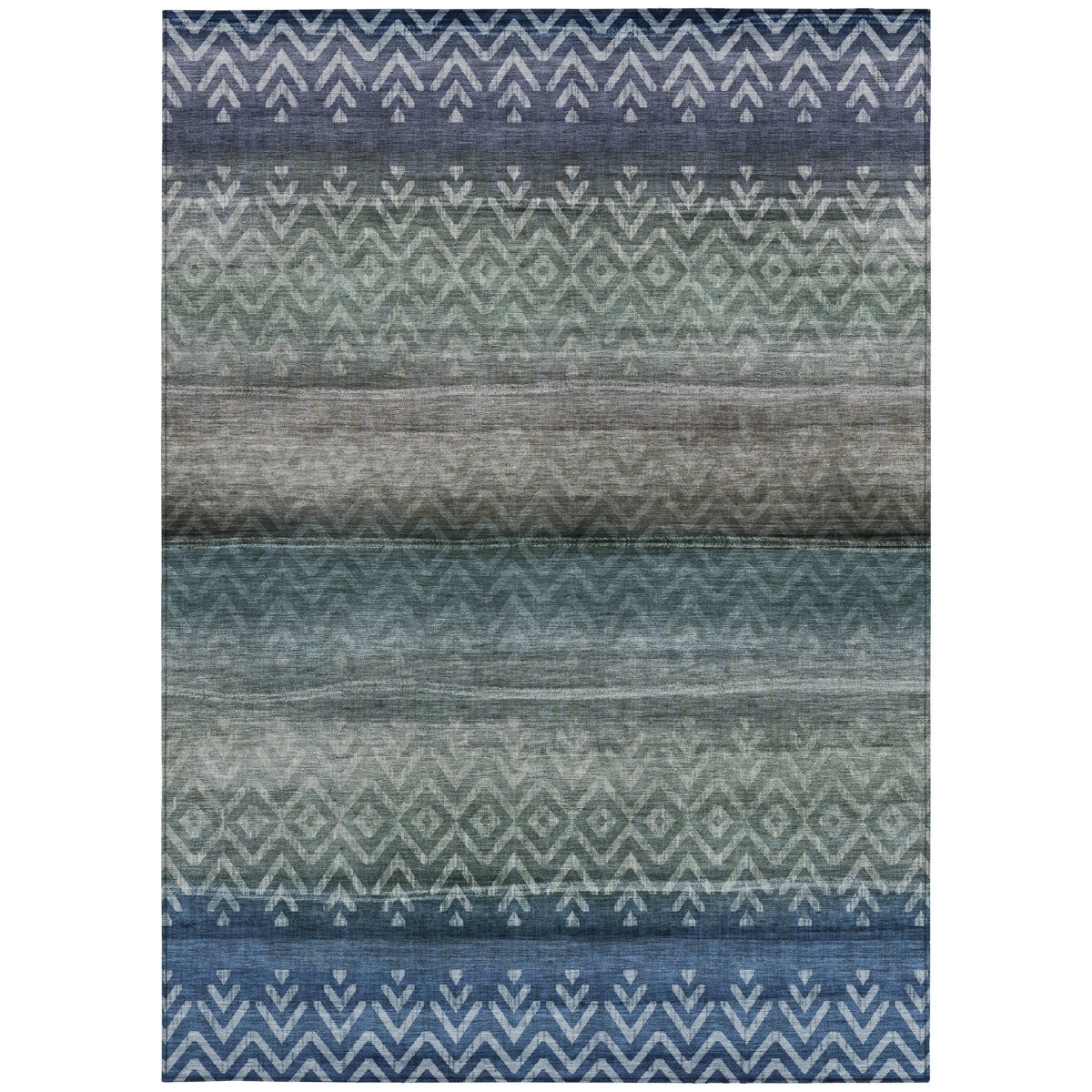 630038 10 x 14 ft. Blue & Gray Geometric Washable Transitional Indoor & Outdoor Rectangle Area Rug