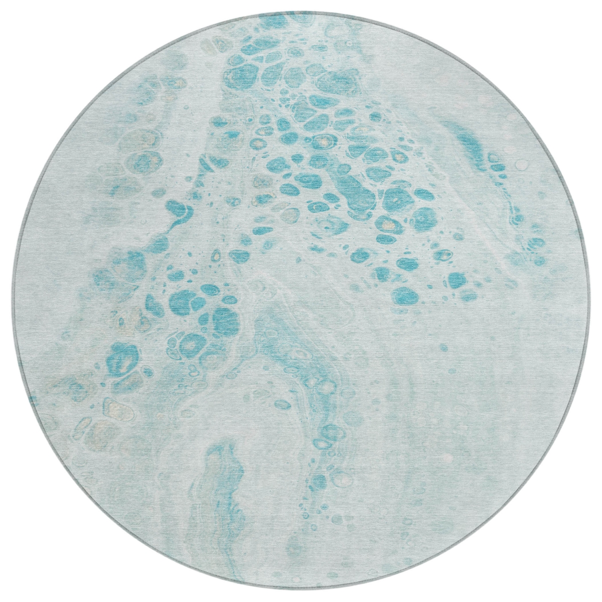 626424 8 ft. Teal, Blue & Pale Aqua Abstract Washable Transitional Indoor & Outdoor Round Area Rug