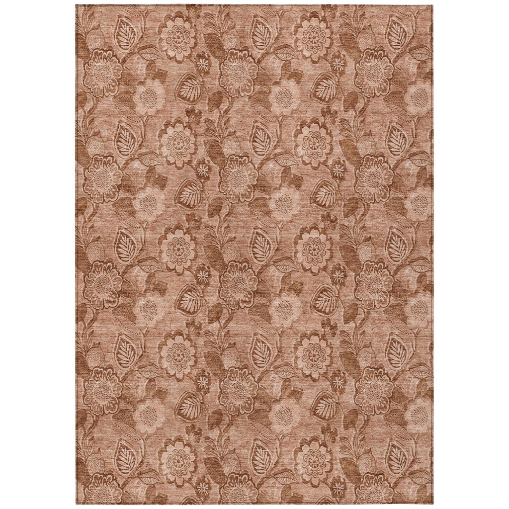 626639 8 x 10 ft. Terra Cotta & Copper Floral Washable Transitional Indoor & Outdoor Rectangle Area Rug