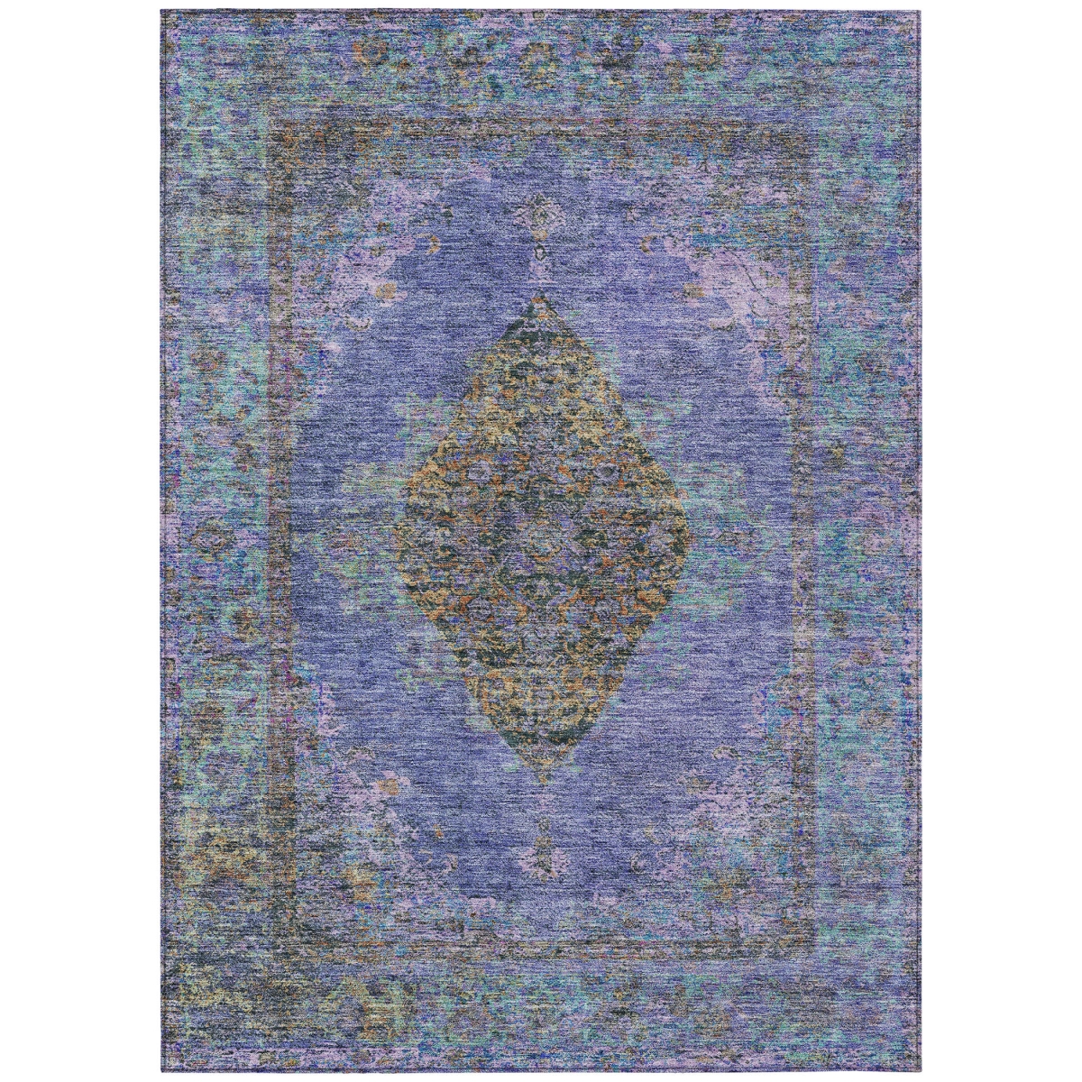 629382 10 x 14 ft. Purple & Gold Medallion Washable Traditional Indoor & Outdoor Rectangle Area Rug