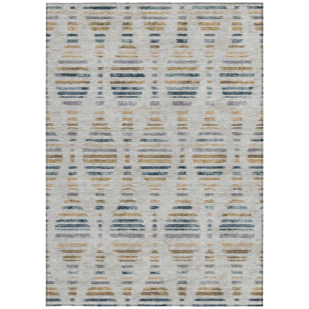 629562 10 x 14 ft. Linen & Navy Blue Striped Washable Transitional Indoor & Outdoor Rectangle Area Rug