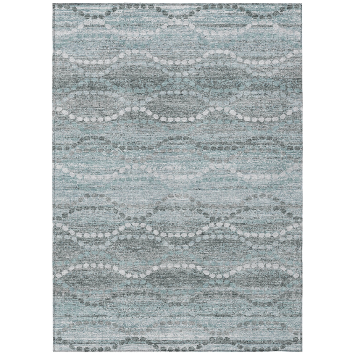 629688 10 x 14 ft. Teal, Blue & Ivory Ogee Washable Transitional Indoor & Outdoor Rectangle Area Rug