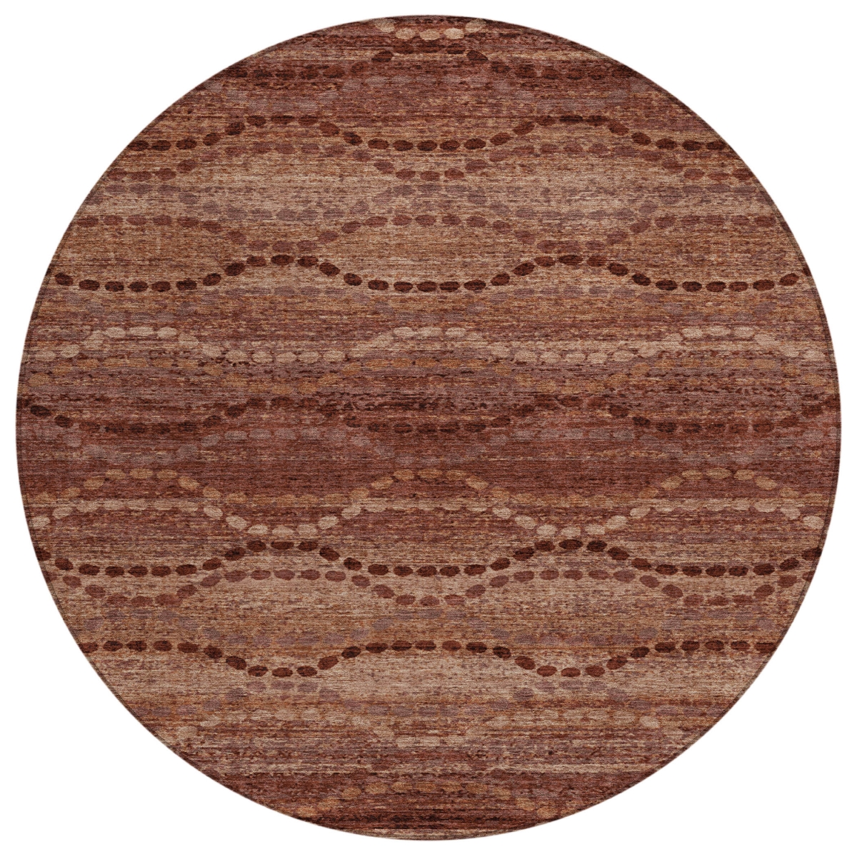 629715 8 ft. Rust & Copper Ogee Washable Transitional Indoor & Outdoor Round Area Rug