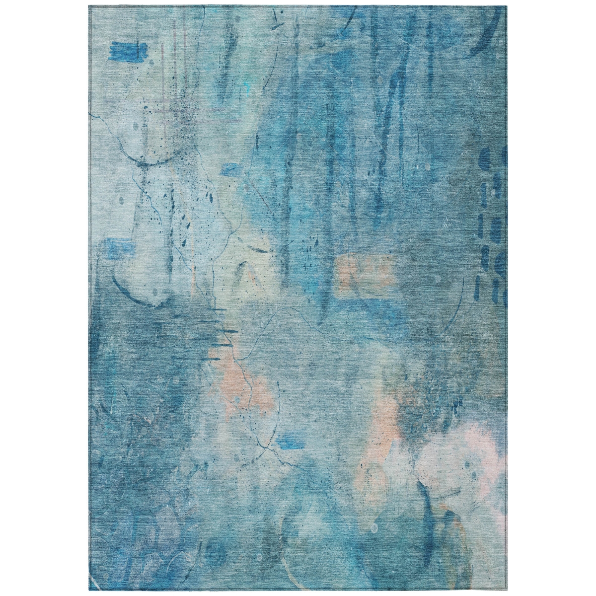629726 5 x 8 ft. Blue & Beige Abstract Washable Transitional Indoor & Outdoor Rectangle Area Rug